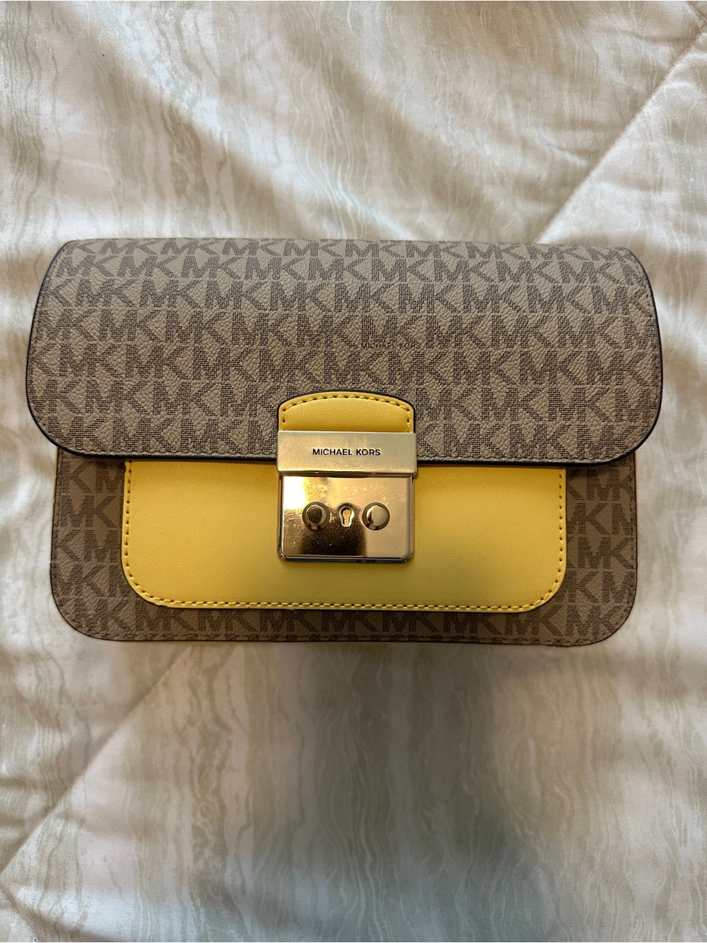 Michael Kors Brown MK Logo Crossbody with Yellow Front Pocket